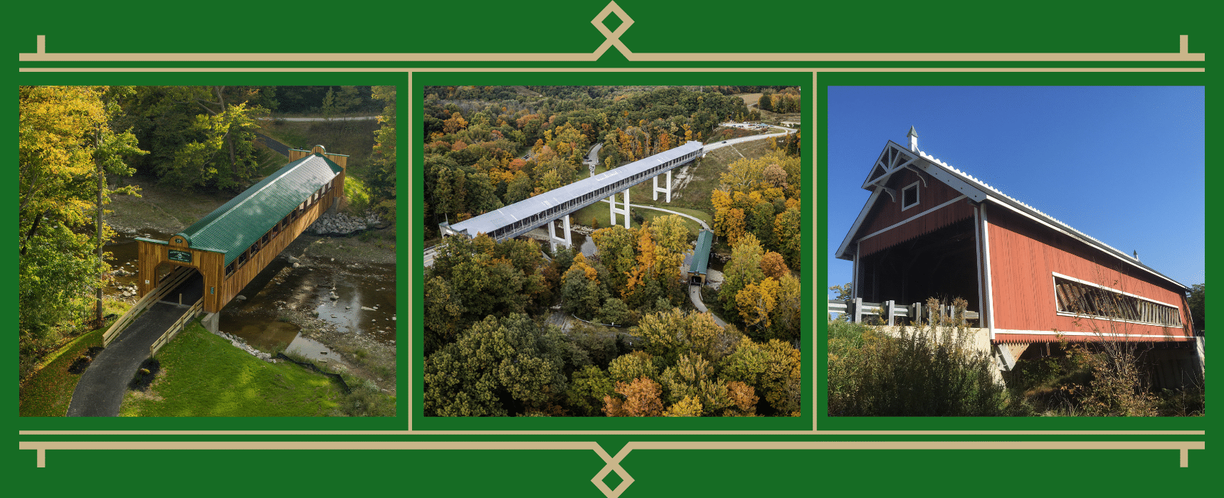 Photo Collage of 3 covered bridges in Ashtabula County Ohio