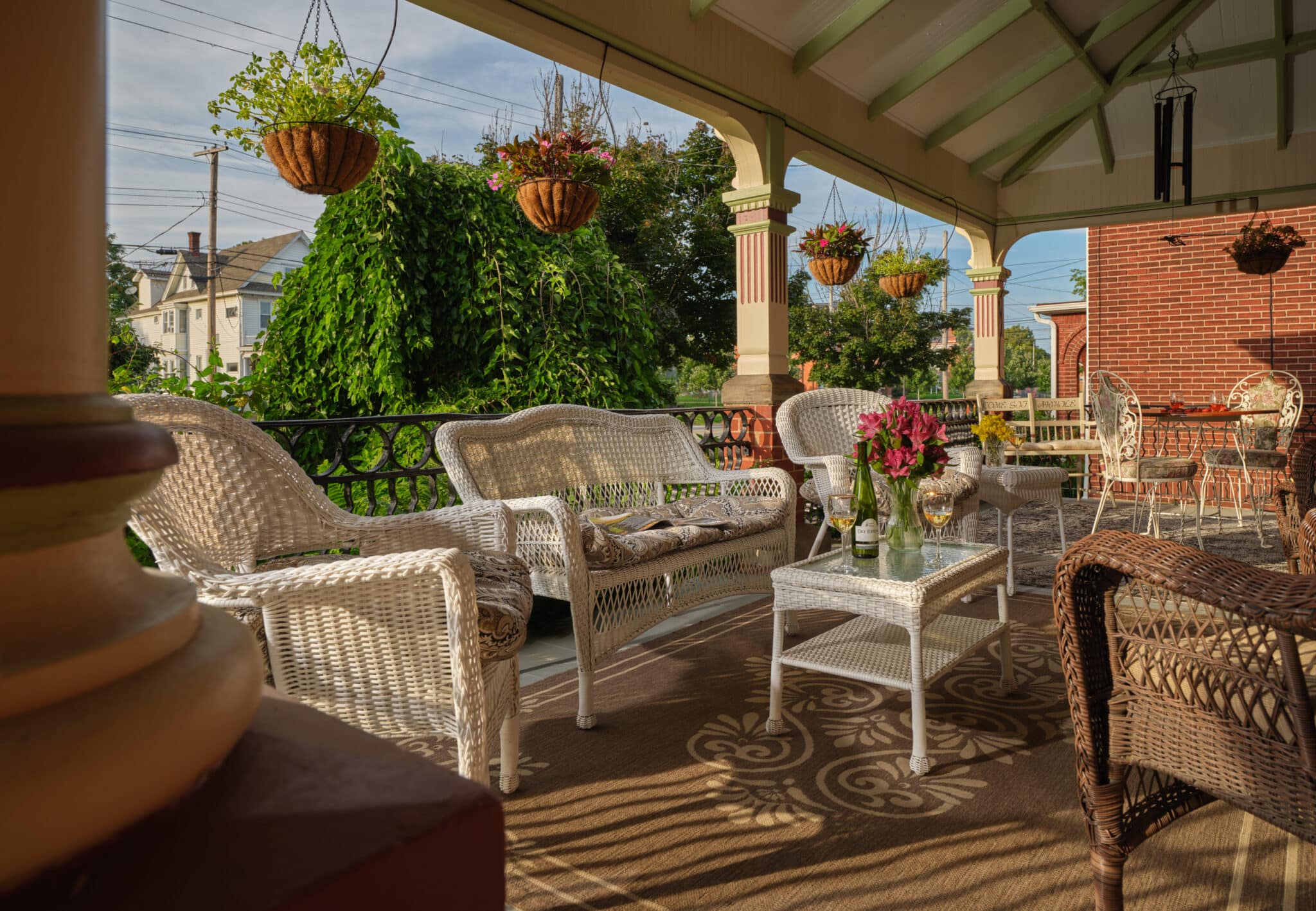 Outdoor porch seating at Spencer House Bed & Breakfast in Erie, Pennsylvania
