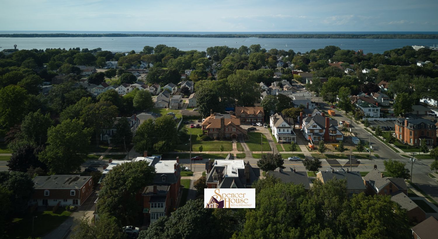Aerial View of Spencer House with Bay, Peninsula and Lake Erie in Background