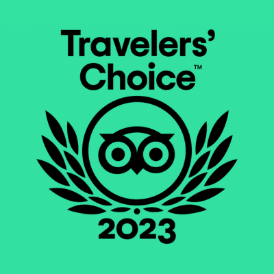 Tripadviser 2023 Travelers Choice Award Logo black with green background