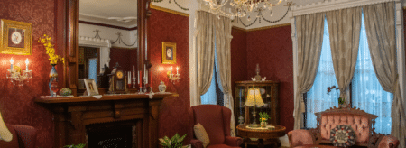 Historic Victorian parlor at Spencer House Bed and Breakfast in Erie, Pennsylvania